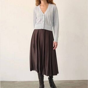 White + Warren Cardigan Open Stitch Cashmere in Sky Blue